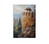 LXPPLSYY Animal Oil Painting- A Turtle Climbing A Stone Fortress Wall in A Medieval Challenge Race Wall Art Mural Modern Decoration Hanging Art Poster 08x12inch(20x30cm)