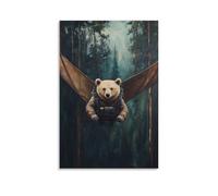 LXPPLSYY Animal Oil Painting of A Bear in A Tactical Glider Suit Flying over Conifers on Minimalist Dark Forest Green. Wall Art Mural Modern Decoration Hanging Art Poster 24x36inch(60x90cm)