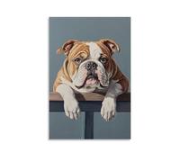LXPPLSYY Animal Oil Painting of A Bulldog Grinding A Rail on A Solid Gray Backdrop. Wall Art Mural Modern Decoration Hanging Art Poster 16x24inch(40x60cm)