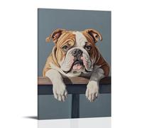 LXPPLSYY Animal Oil Painting of A Bulldog Grinding A Rail on A Solid Gray Backdrop. Wall Art Mural Modern Decoration Hanging Art Poster 16x24inch(40x60cm)