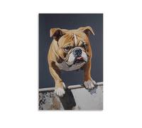 LXPPLSYY Animal Oil Painting of A Bulldog Grinding A Rail on A Solid Gray Backdrop. Wall Art Mural Modern Decoration Hanging Art Poster 24x36inch(60x90cm)
