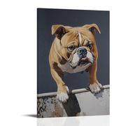 LXPPLSYY Animal Oil Painting of A Bulldog Grinding A Rail on A Solid Gray Backdrop. Wall Art Mural Modern Decoration Hanging Art Poster 24x36inch(60x90cm)