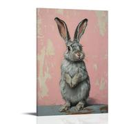 LXPPLSYY Animal Oil Painting of A Bunny Brushing Fur Furiously in A Race Against The Clock, Set Against A Dusty Pink Wall. Wall Art Mural Modern Decoration Hanging Art Poster 24x36inch(60x90cm)