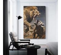 LXPPLSYY Animal Posters. The War Between The Lion And The Fierce Dog Wall Art Mural Modern Decoration Hanging Art Poster 16x24inch(40x60cm)