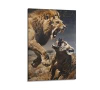 LXPPLSYY Animal Posters. The War Between The Lion And The Fierce Dog Wall Art Mural Modern Decoration Hanging Art Poster 20x30inch(50x75cm)