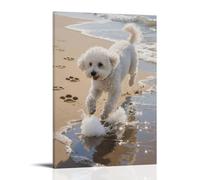 LXPPLSYY Bichon Frise Playing with Waves by Sea, Fur with Spray Wall Art Mural Modern Decoration Hanging Art Poster 16x24inch(40x60cm)