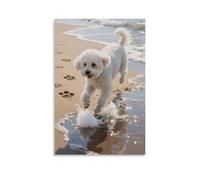 LXPPLSYY Bichon Frise Playing with Waves by Sea, Fur with Spray Wall Art Mural Modern Decoration Hanging Art Poster 24x36inch(60x90cm)