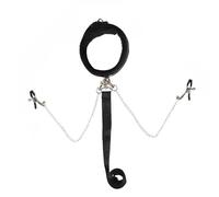 LxPxP BDSM Collar Set with Nipple Clamps and Leash - Adjustable Leather Collar with Soft Plush Padding, Erotic Bondage Accessory for Couples, Men and Women