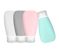 LXQ 4PCS Travel Bottles 90ml, Silicone Travel Bottle Leak Proof Design, Refillable and Squeezable Travel Pots for Toiletries, Liquid Shampoo and Lotion Soap, pink, green, white, gray
