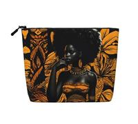 LXqlSS African retro print Fake Hemp Makeup Bag,Travel Toiletry Bag,Convenient Cosmetic Makeup Accessories, Black, One Size