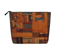LXqlSS African Textile Patchwork print Fake Hemp Makeup Bag,Travel Toiletry Bag,Convenient Cosmetic Makeup Accessories, Black, One Size