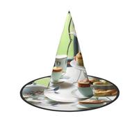 LXqlSS Afternoon Tea Print Halloween Witch Hat,Witch Hats For Women,Cosplay Party Black Witches Hat,Wizard Hats Halloween