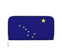 LXqlSS Alaska state flag print Leather Wallet for Women Men,Women's Leather Clutch Wallet with Zip,Large Capacity