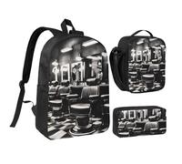 LXqlSS Barber Shop Monochrome Style print Backpack Bookbag for Daily Use,3 Pcs Backpack Set with Lunch Box and Pencil Case
