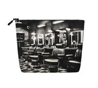 LXqlSS Barber Shop Monochrome Style print Fake Hemp Makeup Bag,Travel Toiletry Bag,Convenient Cosmetic Makeup Accessories, Black, One Size