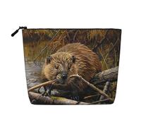 LXqlSS beaver working print Fake Hemp Makeup Bag,Travel Toiletry Bag,Convenient Cosmetic Makeup Accessories, Black, One Size