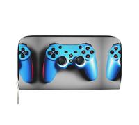 LXqlSS Blue Game Controller print Leather Wallet for Women Men,Women's Leather Clutch Wallet with Zip,Large Capacity