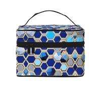 LXqlSS Blue Hexagons and Diamond Makeup Bag Portable Travel Cosmetic Bag for Women, Beauty Zipper Makeup Organizer PU Leather Washable Waterproof, Black, One Size