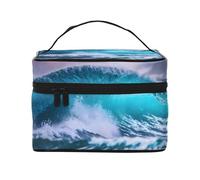 LXqlSS Blue Ocean Wave Makeup Bag Portable Travel Cosmetic Bag for Women, Beauty Zipper Makeup Organizer PU Leather Washable Waterproof, Black, One Size