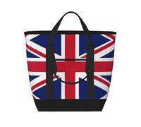 LXqlSS British flag Beach bag suitable for women Large insulated grocery shopping bag with pocket zipper canvas handbag, Black, One Size