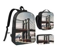 LXqlSS Brooklyn Bridge s print Backpack Bookbag for Daily Use,3 Pcs Backpack Set with Lunch Box and Pencil Case