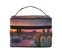 LXqlSS Cactus Desert Sunset Makeup Bag Portable Travel Cosmetic Bag for Women, Beauty Zipper Makeup Organizer PU Leather Washable Waterproof, Black, Black, One Size
