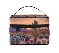 LXqlSS Cactus Desert Sunsets Makeup Bag Portable Travel Cosmetic Bag for Women, Beauty Zipper Makeup Organizer PU Leather Washable Waterproof, Black, Black, One Size
