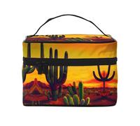 LXqlSS Cactus in Desert Makeup Bag Portable Travel Cosmetic Bag for Women, Beauty Zipper Makeup Organizer PU Leather Washable Waterproof, Black, One Size