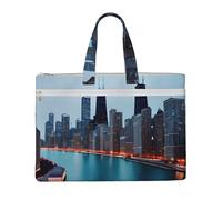 LXqlSS Chicago print Large Canvas Tote Bag for Women, Utility Work Tote with Compartment, Teacher, Everyday