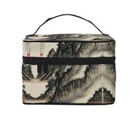 LXqlSS Chinese painting Makeup Bag Portable Travel Cosmetic Bag for Women, Beauty Zipper Makeup Organizer PU Leather Washable Waterproof, Black, One Size