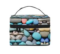 LXqlSS Colored Pebbles Makeup Bag Portable Travel Cosmetic Bag for Women, Beauty Zipper Makeup Organizer PU Leather Washable Waterproof, Black, One Size