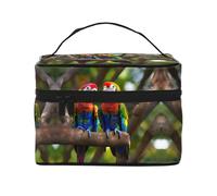 LXqlSS Colorful Parrots On Tree Makeup Bag Portable Travel Cosmetic Bag for Women, Beauty Zipper Makeup Organizer PU Leather Washable Waterproof, Black, One Size