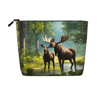 LXqlSS Deer Bear Moose print Fake Hemp Makeup Bag,Travel Toiletry Bag,Convenient Cosmetic Makeup Accessories, Black, One Size