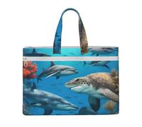 LXqlSS Dolphins Sea Turtle Shark Octopus Coral Reef print Large Canvas Tote Bag for Women, Utility Work Tote with Compartment, Teacher, Everyday