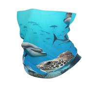LXqlSS Dolphins Sea Turtle Shark Octopus Coral Reef print Neck Gaiter Face Mask,Sun Cooling Scarf,Balaclava Bandana Cover for Men Women