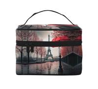 LXqlSS Eiffel Tower with Red Umbrella Makeup Bag Portable Travel Cosmetic Bag for Women, Beauty Zipper Makeup Organizer PU Leather Washable Waterproof, Black, One Size