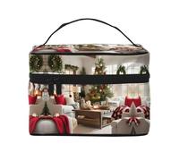 LXqlSS Farmhouse Christmas Makeup Bag Portable Travel Cosmetic Bag for Women, Beauty Zipper Makeup Organizer PU Leather Washable Waterproof, Black, One Size