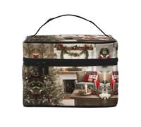 LXqlSS Farmhouse Christmas Parrern Makeup Bag Portable Travel Cosmetic Bag for Women, Beauty Zipper Makeup Organizer PU Leather Washable Waterproof, Black, One Size