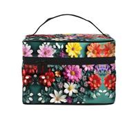 LXqlSS flower art Makeup Bag Portable Travel Cosmetic Bag for Women, Beauty Zipper Makeup Organizer PU Leather Washable Waterproof, Black, One Size