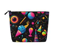 LXqlSS geometrical pattern print Fake Hemp Makeup Bag,Travel Toiletry Bag,Convenient Cosmetic Makeup Accessories, Black, One Size