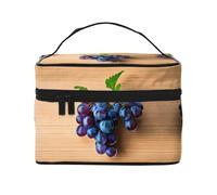 LXqlSS Grape pattern Makeup Bag Portable Travel Cosmetic Bag for Women, Beauty Zipper Makeup Organizer PU Leather Washable Waterproof, Black, One Size