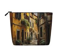 LXqlSS Italian Old Street print Fake Hemp Makeup Bag,Travel Toiletry Bag,Convenient Cosmetic Makeup Accessories, Black, One Size