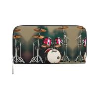 LXqlSS Jazz drum print Leather Wallet for Women Men,Women's Leather Clutch Wallet with Zip,Large Capacity