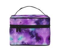 LXqlSS Magic Galaxy Sky Purple Makeup Bag Portable Travel Cosmetic Bag for Women, Beauty Zipper Makeup Organizer PU Leather Washable Waterproof, Black, Black, One Size
