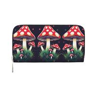 LXqlSS Magic Mushrooms print Leather Wallet for Women Men,Women's Leather Clutch Wallet with Zip,Large Capacity