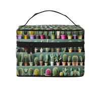 LXqlSS many Cactus Art Makeup Bag Portable Travel Cosmetic Bag for Women, Beauty Zipper Makeup Organizer PU Leather Washable Waterproof, Black, One Size