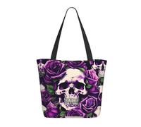LXqlSS many Purple Rose Skull Tote Bag with Zipper for Women Inside Mesh Pocket Heavy Duty Casual Anti-water Cloth Shoulder Handbag Outdoors, Black, One Size