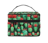 LXqlSS many small Cactus Art Makeup Bag Portable Travel Cosmetic Bag for Women, Beauty Zipper Makeup Organizer PU Leather Washable Waterproof, Black, One Size