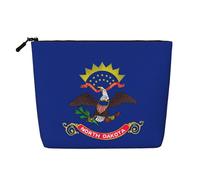 LXqlSS North Dakota State Flag print Fake Hemp Makeup Bag,Travel Toiletry Bag,Convenient Cosmetic Makeup Accessories, Black, One Size