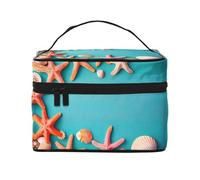 LXqlSS Ocean Beach Theme Makeup Bag Portable Travel Cosmetic Bag for Women, Beauty Zipper Makeup Organizer PU Leather Washable Waterproof, Black, One Size